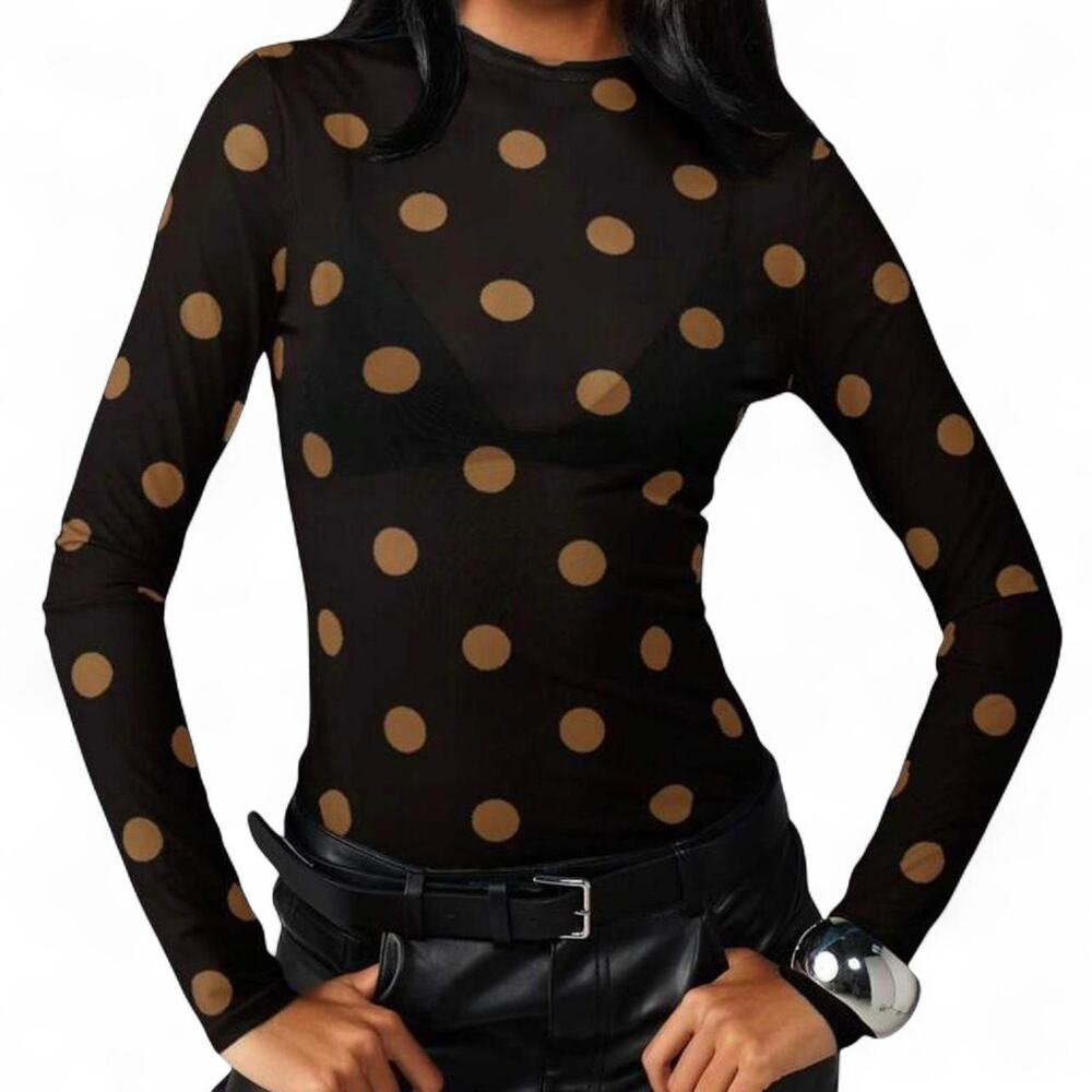 Black Brown Polka Dot Top Women’s Small